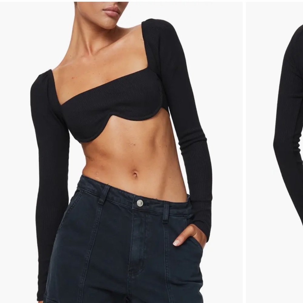 Princess polly becca long sleeve crop top in black rib
